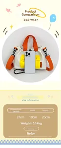 Guide des tailles pour sac cabas blanc en nylon mesurant 27x10x20cm et matériau léger