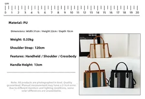 Detailed size specification chart for striped tote bags showing 31x22x10cm dimensions