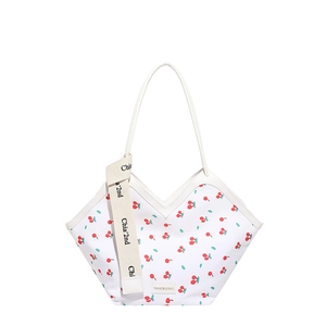 Sac fourre-tout blanc à imprimé cerise avec nœud en dentelle et large bandoulière chic