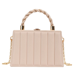 Elegant cream wave-textured handbag with a spiral handle and gold chain shoulder strap