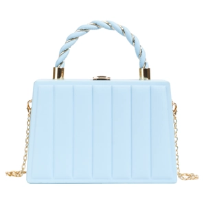 Light blue wave texture handbag with golden chain strap and twisted top handle