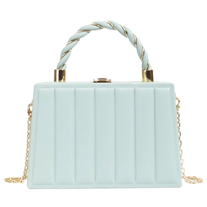 Light blue wave texture handbag with twist handle and golden chain shoulder strap