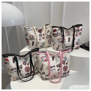 Sacs cabas grande capacité avec illustrations colorées et diverses couleurs de anses
