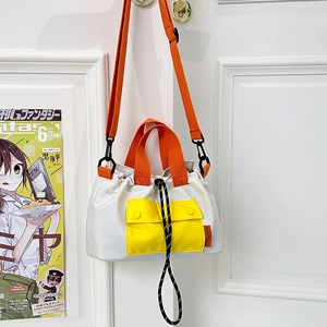 Sac À Bandoulière En Nylon Pour Femmes Couleur Contrastée Sac À Main Cordon Coulissant Décontracté Polyvalent Style Streetwear
