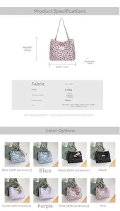 Tableau des tailles et spécifications détaillées pour grand sac cabas en PU et tissu