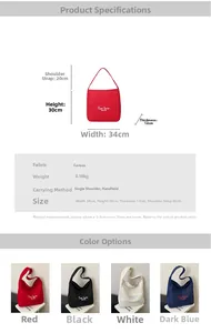 Detailed sizing and specifications chart for canvas tote bag with color options