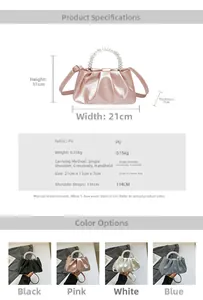 Detailed specifications of mini pearl pleated bag with size and color options
