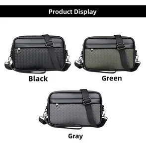 Tres bolsos bandolera para hombre en cuero trenzado negro, verde y gris con correa negra