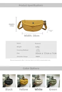 Detailed size specifications for canvas crossbody bag with dimensions and weight info