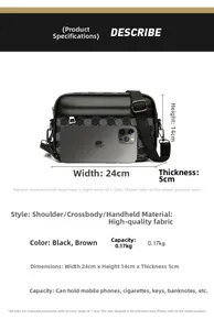 Bolso bandolera de hombre dimensiones 24x14x5cm con detalles de capacidad y talla