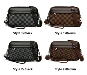 Comparación detallada de cuatro bolsos de mano para hombre en negro y marrón con texturas