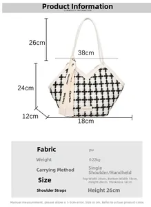 Tableau des tailles pour cabas en PU à motif pied-de-poule avec dimensions précises