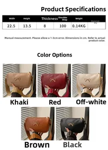 Size chart and dimensions for the PU leather small shoulder bag with bow detail