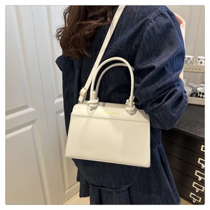 Modern white PU leather bag with Fashion Bag print shown in a crossbody style