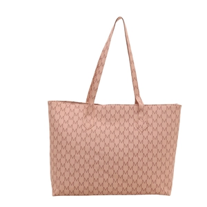 Pink tote bag with all-over M-letter print and double handles for daily commuting