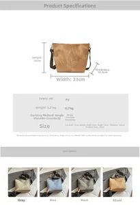Size chart and specifications for large capacity PU leather shoulder bag with wide strap