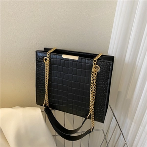 Women Fashion Crocodile Pattern Shoulder Bag Faux Leather Gold Chain Strap Large Capacity Tote Crossbody Bag Everyday Satchel