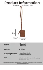 Detailed size specifications for the brown suede mini crossbody pouch with dimensions