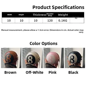 Detailed size chart for the Black 8 Ball mini PU leather round crossbody chain bag