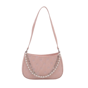 Sac bandoulière rose matelassé avec chaîne en perles et broderie nœud élégante