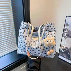 Sac Fourre-tout Rembourré Pour Femme Imprimé Nœud Papillon Grande Capacité Style Preppy Coréen Sac À Main Pour Fille
