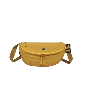 Fashionable bright yellow nylon saddle bag with OK patch and adjustable strap