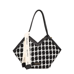 Sac fourre-tout en tweed à carreaux, grande capacité avec ouverture en V et bandoulière