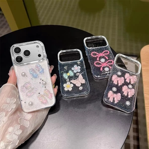 Handyhülle Dimensional Schleife Künstliche Perle Glitzer Schmetterling Blume TPU Weich Stoßfest Harz Süße Mädchen Schutzhülle