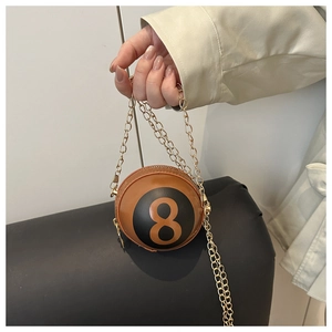 Creative billiard 8-ball shaped mini shoulder bag with golden chain and glossy finish