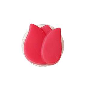 Support de téléphone tulipe rouge minimaliste avec base transparente sur fond blanc uni