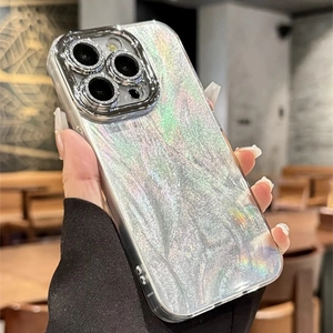 Detail of glitter marble silver luxury case for iPhone with protective transparent TPU bumper