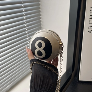 Creative 2025 billiards style number 8 spherical crossbody bag with gold chain strap