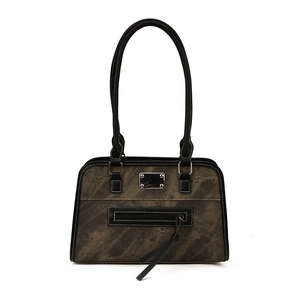 Sac cabas vintage vert foncé avec texture mate et longues anses noires de l'épaule