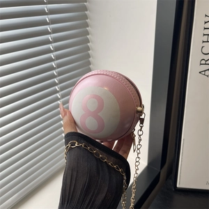 Fashionable pink 8-ball billiards chain crossbody bag with gold metallic strap