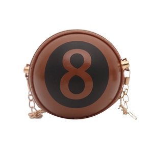 Fashionable brown round 8-ball crossbody bag with gold chain strap for women