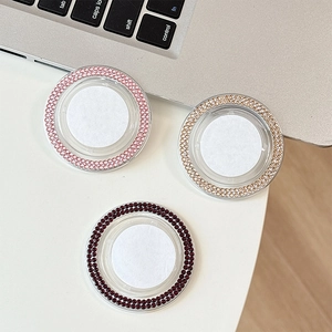 Sparkly rhinestone phone socket stand set with adhesive base in pink and gold