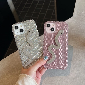 Luxury rhinestone snake phone case for iPhone, glitter diamond cover in silver and pink