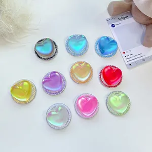 Heart Shaped Phone Grip Laser Holographic Iridescent Artificial Pearl Magnetic Adhesive Retractable Airbag Cute Stand Holder