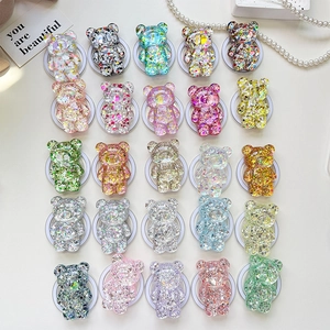 Detailed grid of 25 colorful glitter 3D bear phone sockets with sequin resin finish