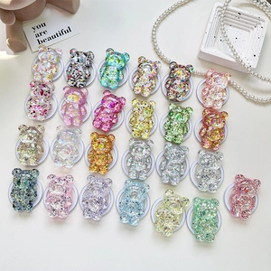 Cute glitter bear folding phone sockets in 24 colors with sparkling sequins and resin finish