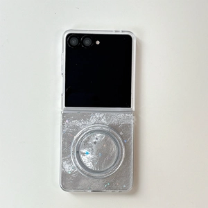 Macro detail of silver foil texture phone case with holographic stars for Galaxy Z Flip