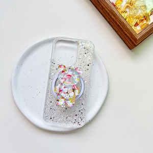 Glitter transparent iPhone case with a 3D sparkling bear phone socket stand and sequins