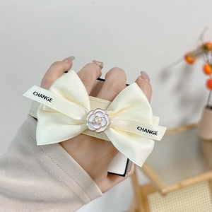 Elegant cream bow phone case with camellia flower and pearl for Samsung Z Flip