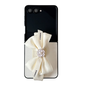 Camellia bow foldable leather phone case for Samsung Z Flip with ribbon decoration