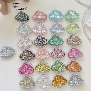 Cloud Shaped Phone Socket Grip Cute Resin Glitter Sequins Expandable Cell Phone Stand Adhesive Desk Holder