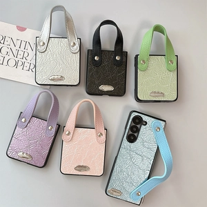 Foldable leather case for Samsung Z Flip 6 with wrist strap in six elegant colors