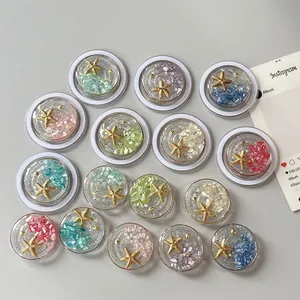 Starfish Ocean Theme Phone Grip Stand Magnetic Adhesive Resin Colorful Stones Glitter Desktop Support For Smartphones