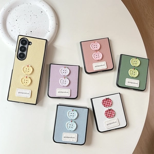 Litchi pattern leather foldable phone case with cute plaid apple button for Samsung Z Flip
