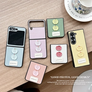 Plaid apple button leather case for Samsung Galaxy Z Flip and Z Fold in Morandi colors