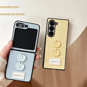 Litchi pattern leather case with apple button for Samsung Galaxy Z Flip foldable phone